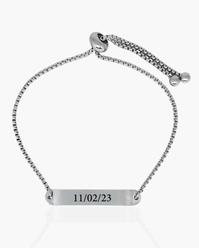 Pulseira personalizada com a sua data preferida, data importante gravação a laser em aço inoxidável